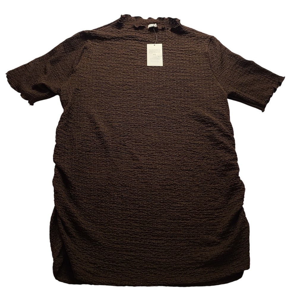 A New Day Brown Popcorn Texture Mock Neck Short Sleeve Women's T-Shirt XXL NWT